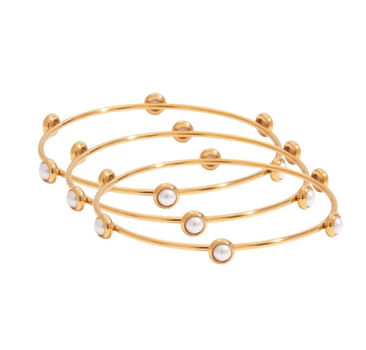 Pearl Bangle Trio Bracelet Set