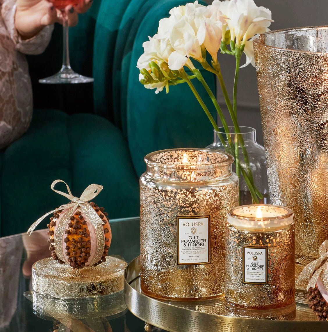 Gilt Pomander and Hinoki Small Jar Candle 5.5oz