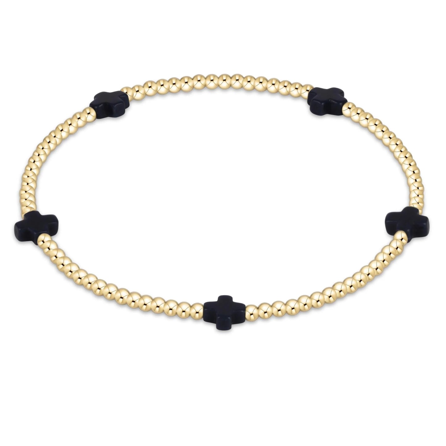 Signature Cross Small Gold Pattern 2mm Bead Bracelet- Navy
