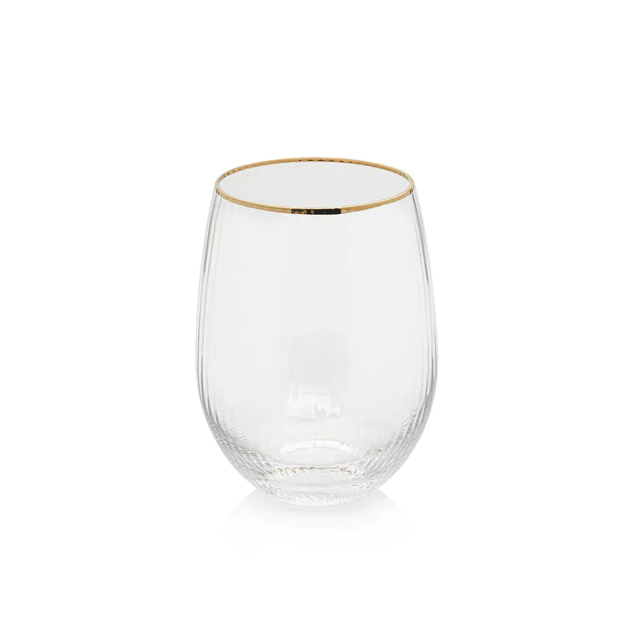 Optic Stemless Wine Glass with Gold Rim