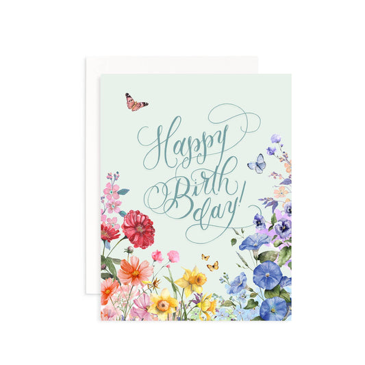 Rainbow Wildflowers Happy Birthday Greeting Card: Single Card