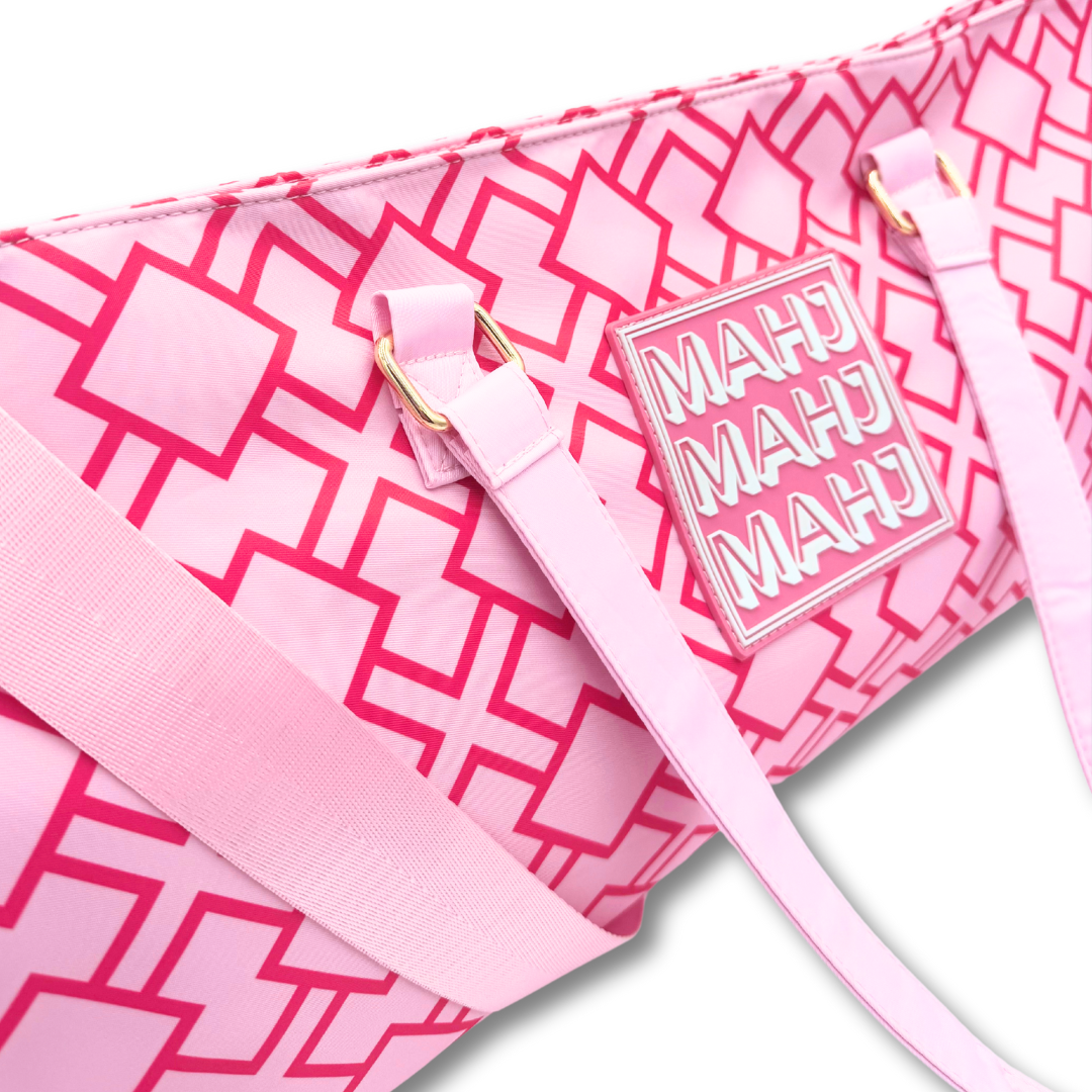 Premium Mahjong Tote Bag | Zipper, Perfect Width and Height | Carry All your Mah Jongg Accessories: Stripes- Pink & Red Tote Bag