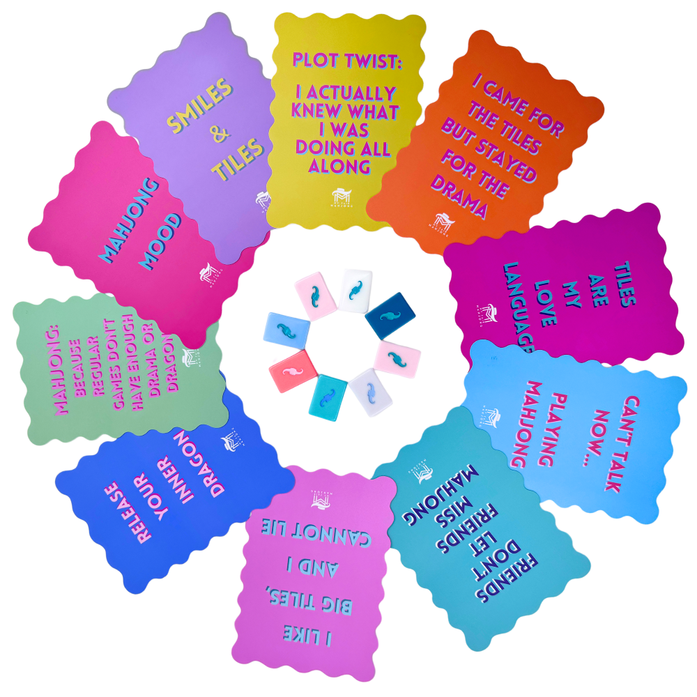 MAHJONG SHUFFLE CARD | Scalloped Edges & Bright Colors | Sized to Store with Mahjong League Cards: 09-BLUE- DONT LET FRIENDS SKIP