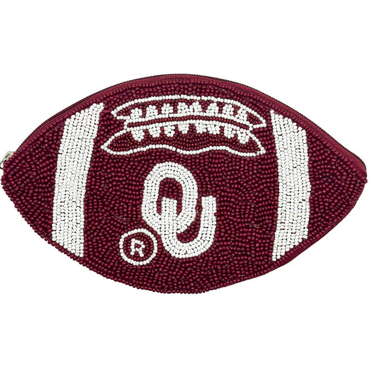 OU FOOTBALL BEADED POUCH