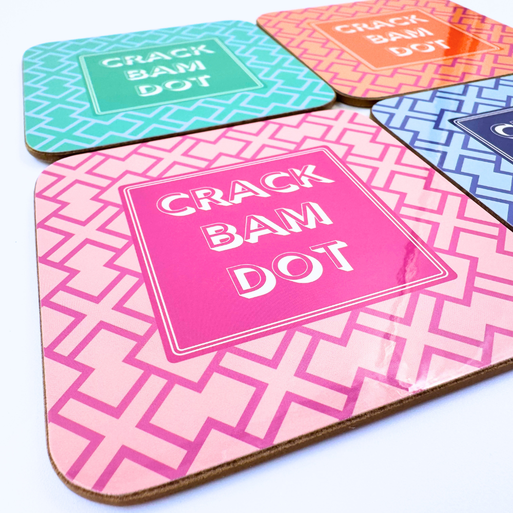 Mahjong Coasters, 4 Set | Gift or Prize | Green, Pink, Blue, Orange