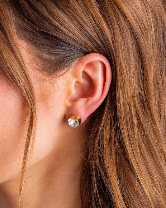 Stud Earrings - Gold-Plated w/ Large Bezel Gems - Maren
