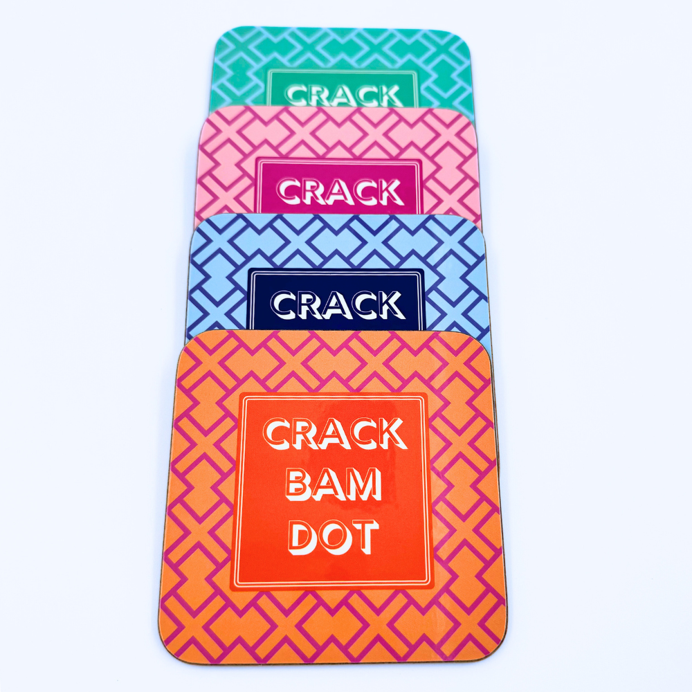 Mahjong Coasters, 4 Set | Gift or Prize | Green, Pink, Blue, Orange