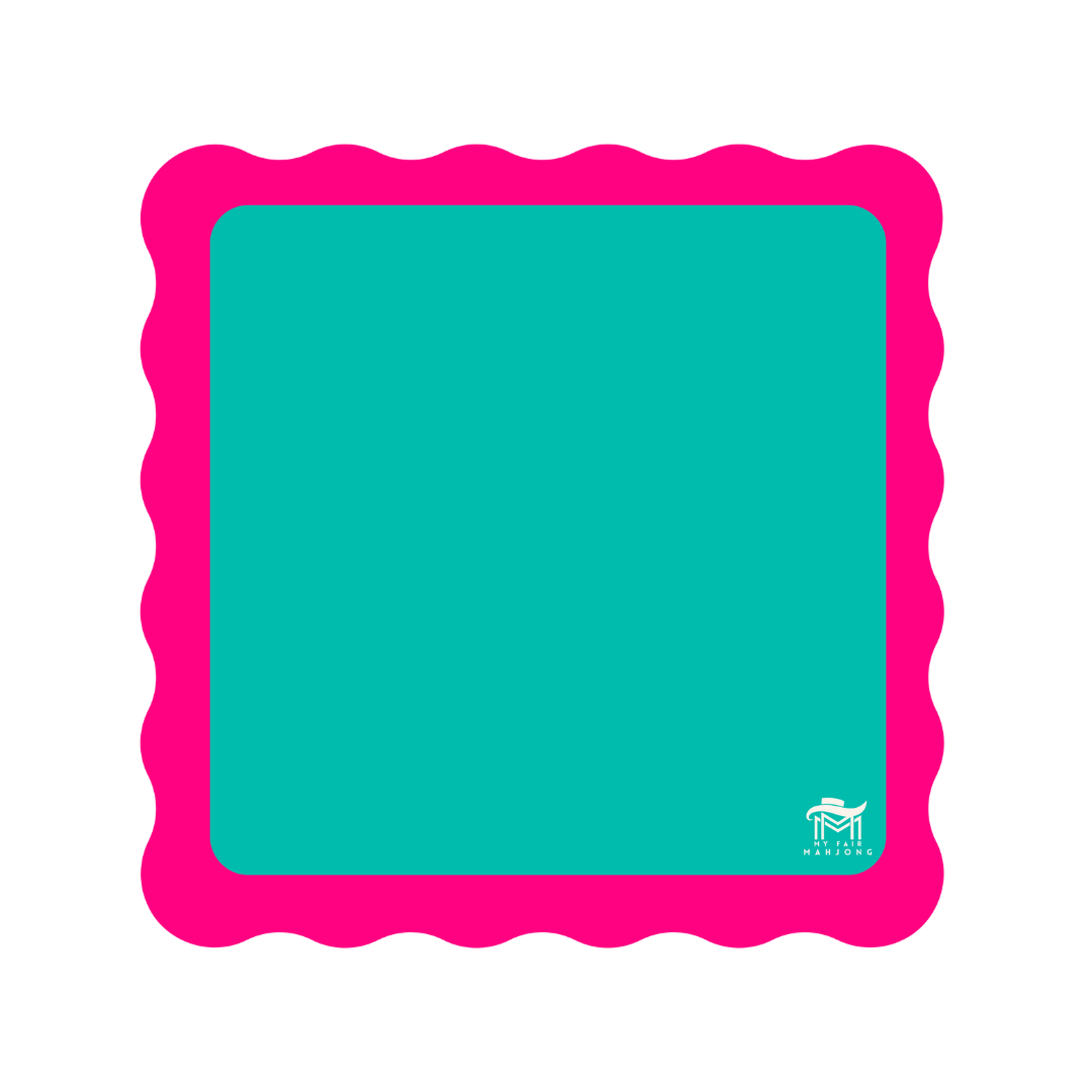 Scalloped Mahjong Mat | Bright Colors | 31" x 31": Orange Center- Pink Scallop