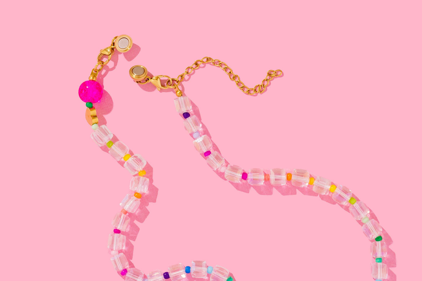 Beaded Necklace - Multi-Colored + Pink - Natalie