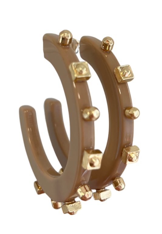 City Girl Solid Jewel Hoop - Khaki: Small