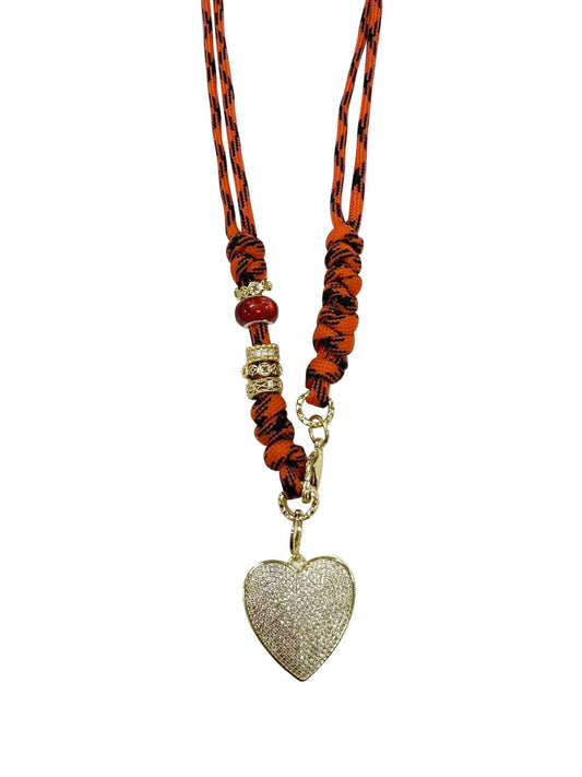 Johnny Red Rope Necklace with CZ Heart Charm