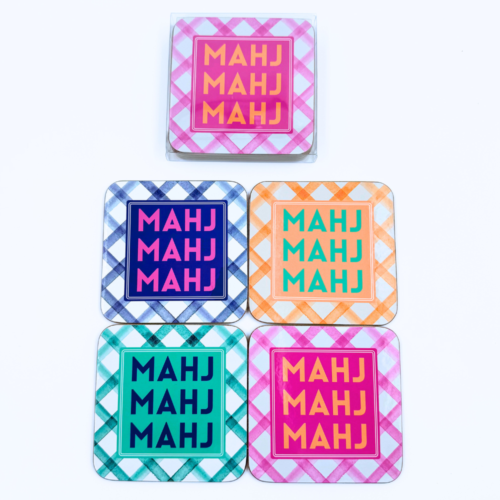Mahjong Coasters, 4 Set  | Gift or Prize | Green, Pink, Blue, Orange