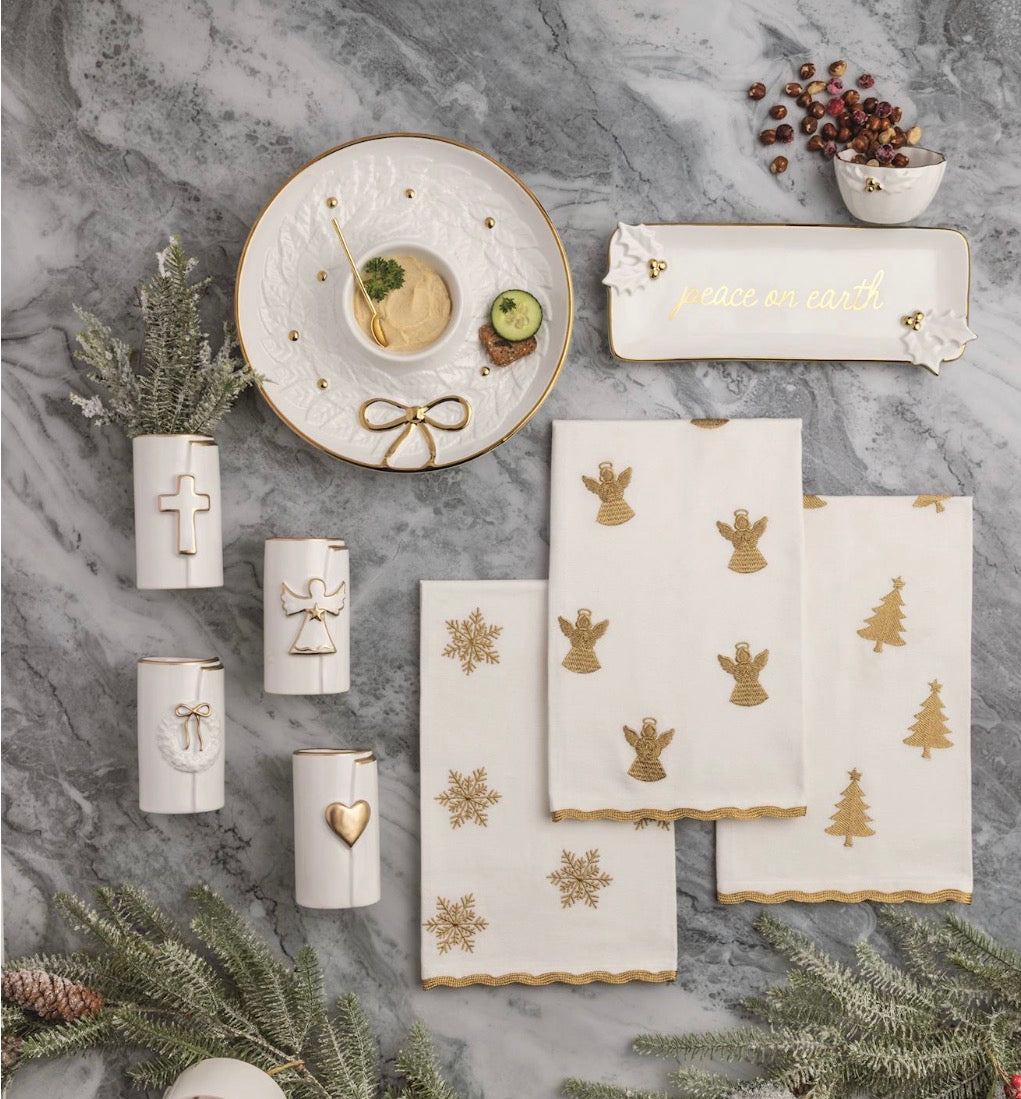 Gold Christmas Embroidered Tea Towel