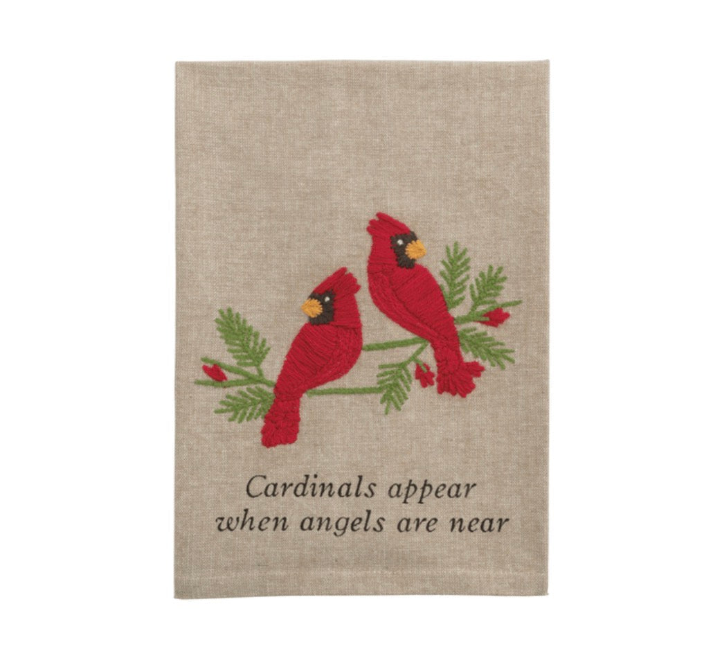 Cardinal Embroidered Tea Towel