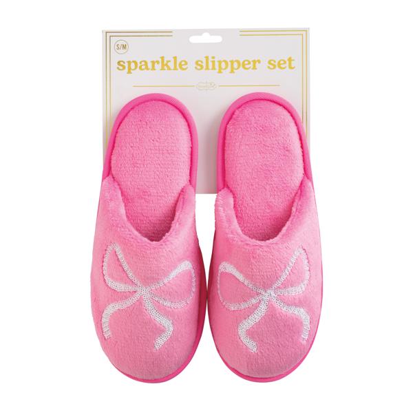 Valentine Pink Bow Sparkle Slippers