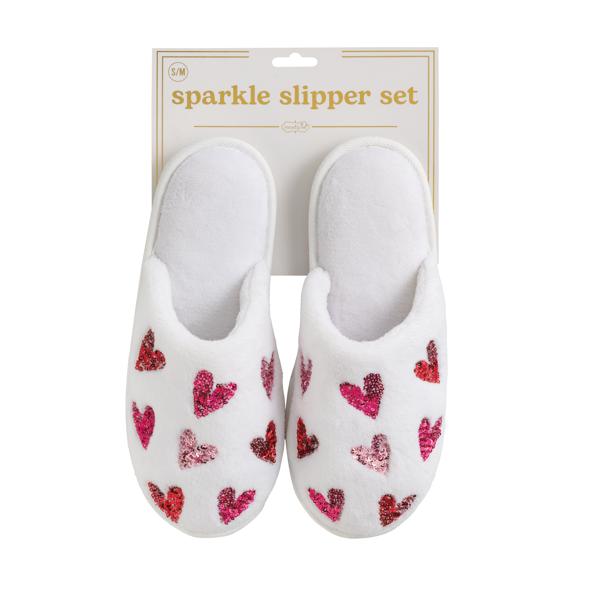 Valentine White Hearts Sparkle Slippers