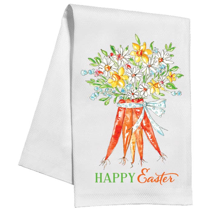 Happy Easter Bund of Carrots with Flower Tops Kitchen Towel