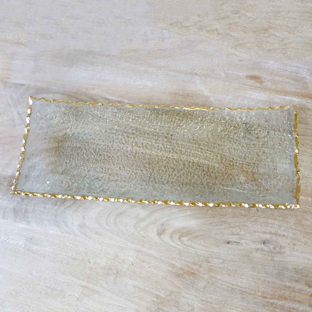 Fairbanks Rectangle Platter   Clear/Gold   18.75x2x7.5