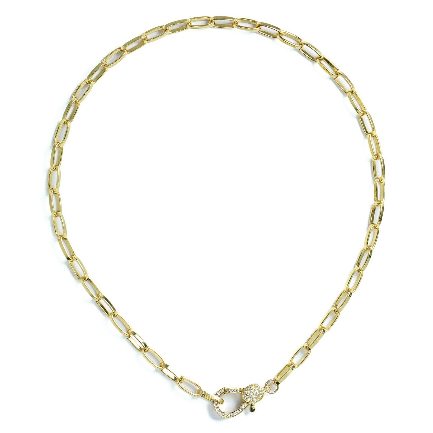 Statement Link Necklace with CZ Clasp, SALE: Gold