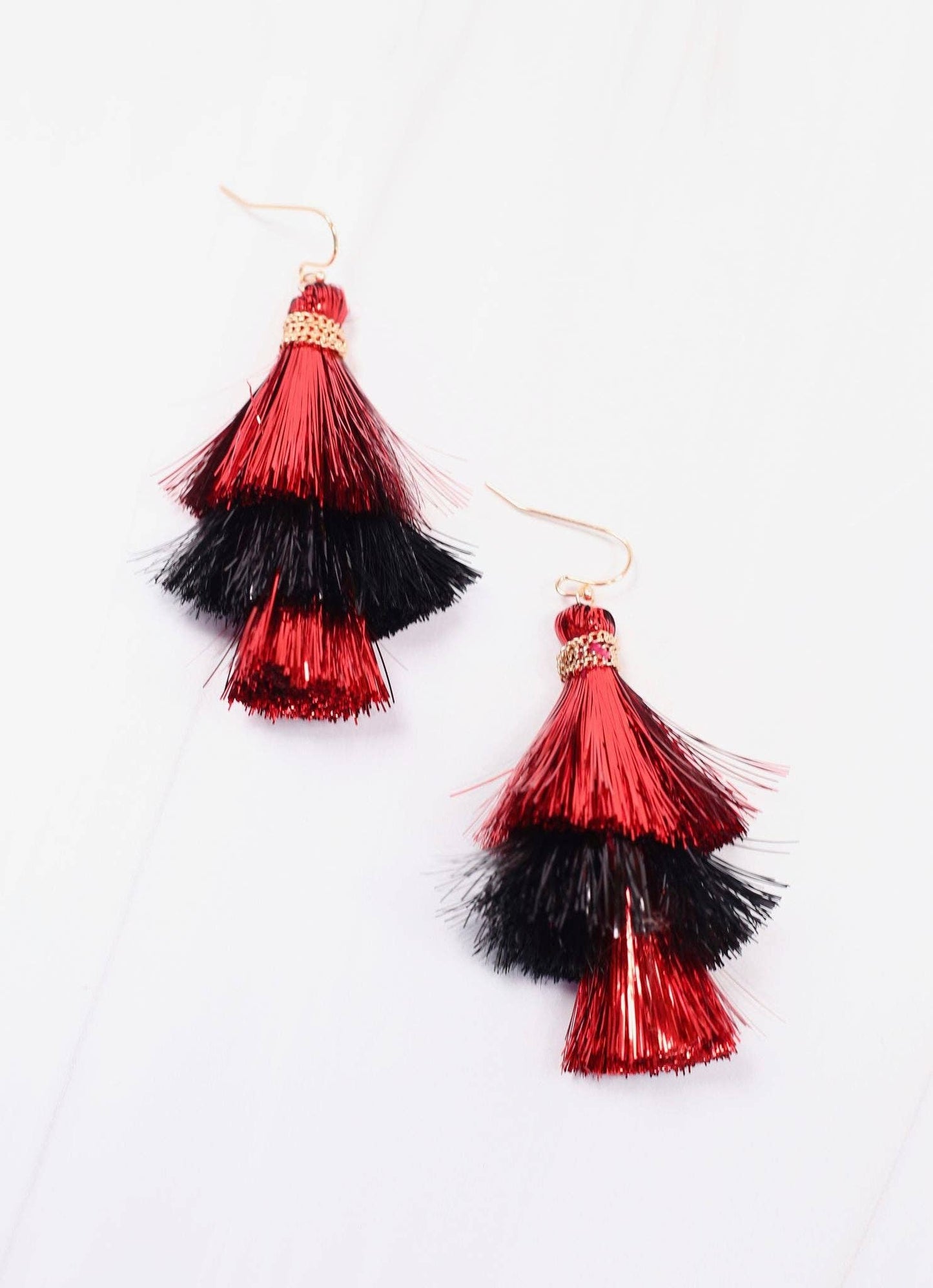 Party Tinsel Tassel Earring RED BLACK