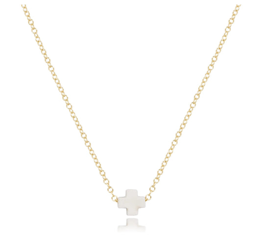 16” Necklace Gold Signature Cross- Small Off White