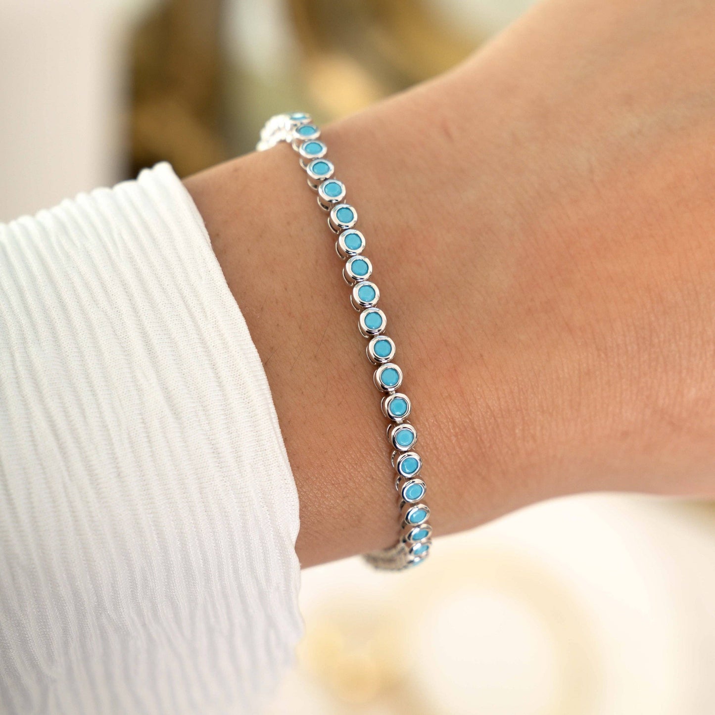 Turquoise Bezel Tennis Bracelet: 6.75" / Gold