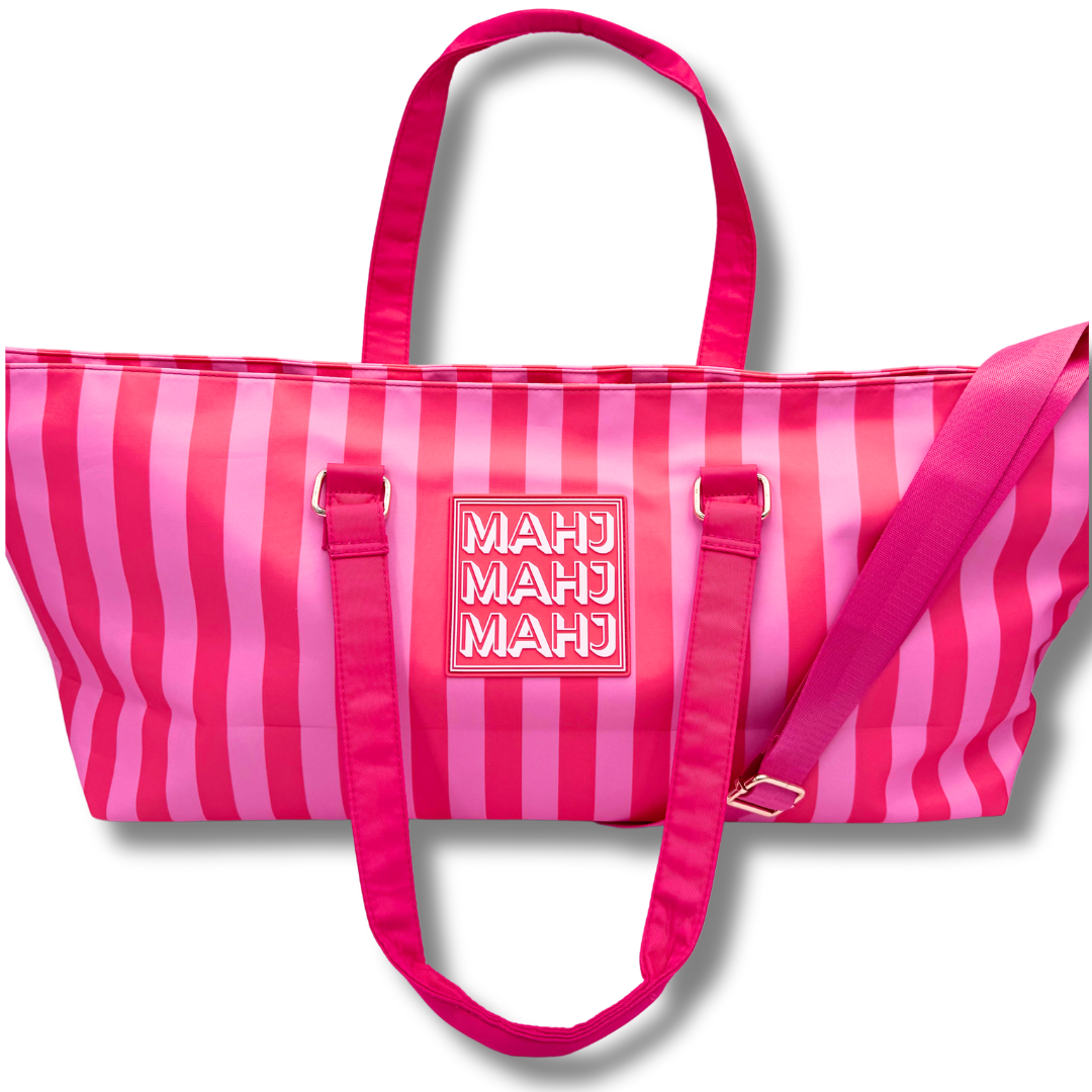 Premium Mahjong Tote Bag | Zipper, Perfect Width and Height | Carry All your Mah Jongg Accessories: Stripes- Green & Blue Tote Bag
