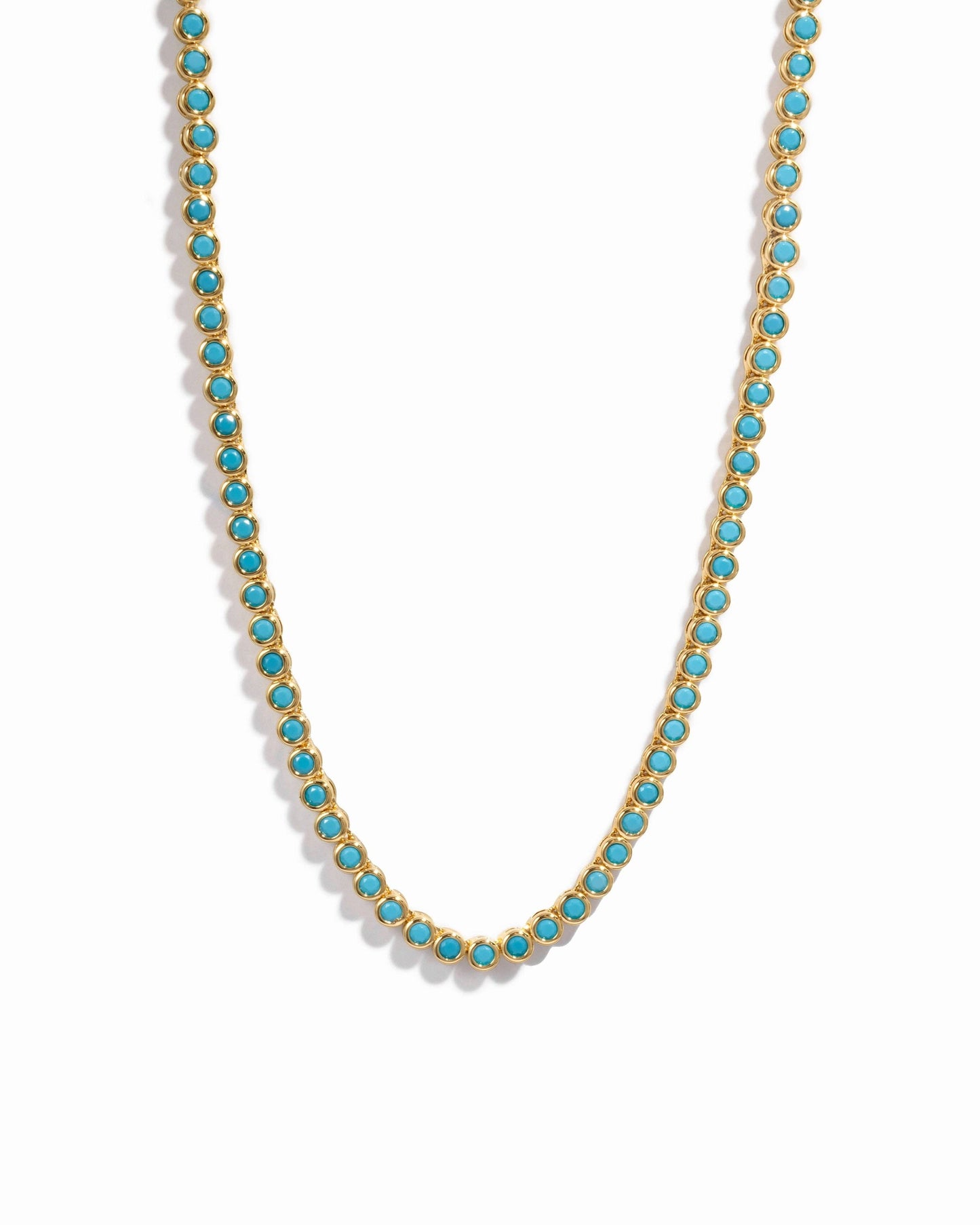 Round Turquoise Tennis Necklace: Gold / 16"