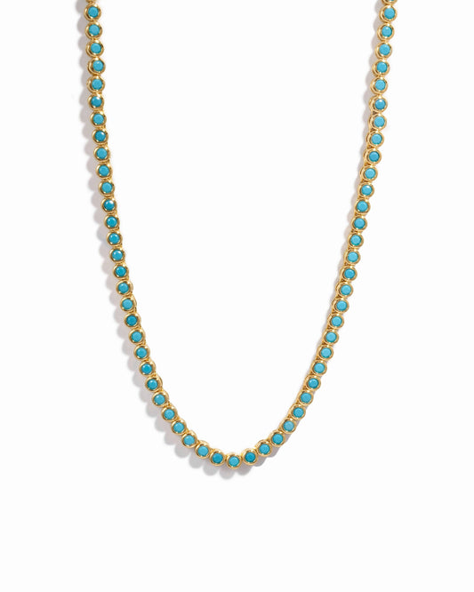 Round Turquoise Tennis Necklace: Gold / 16"