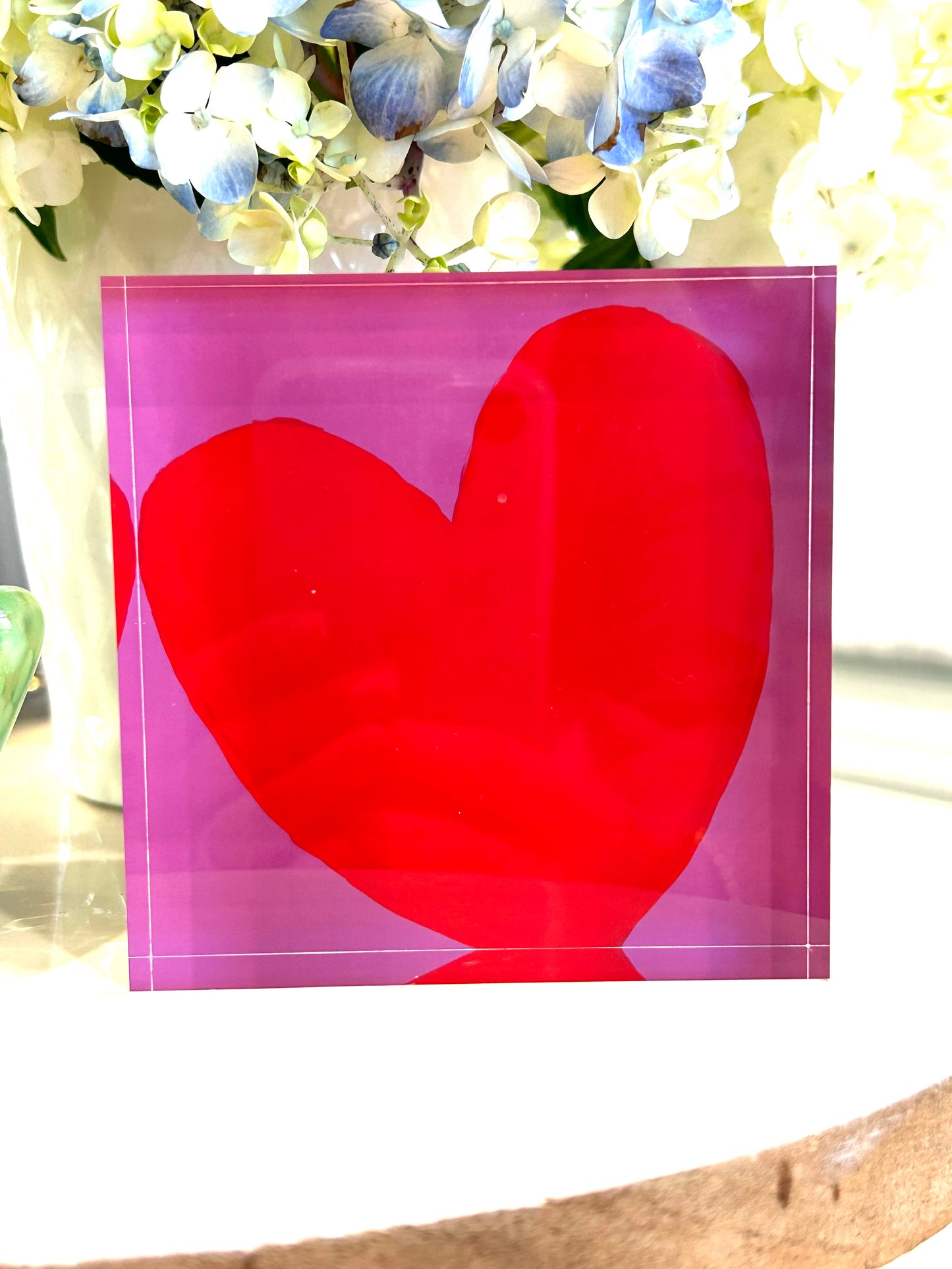 Acrylic Block Heart- Magenta with Red Heart