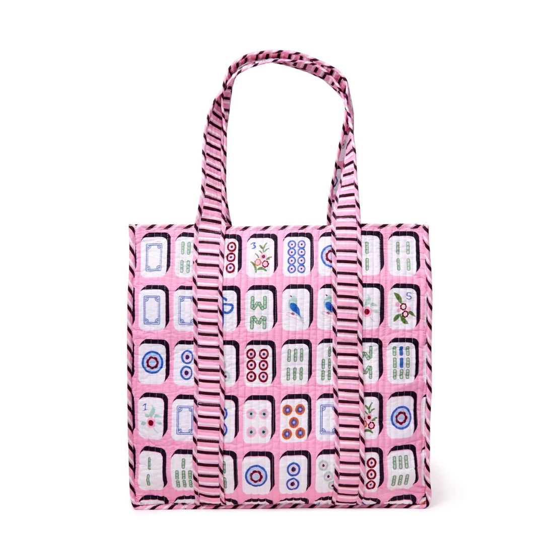 EVIE MAHJONG REVERSIBLE QUILTED TOTE BAG PINK