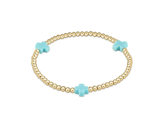 egirl Signature Cross Small Gold Pattern 3mm Bead Bracelet - Turquoise