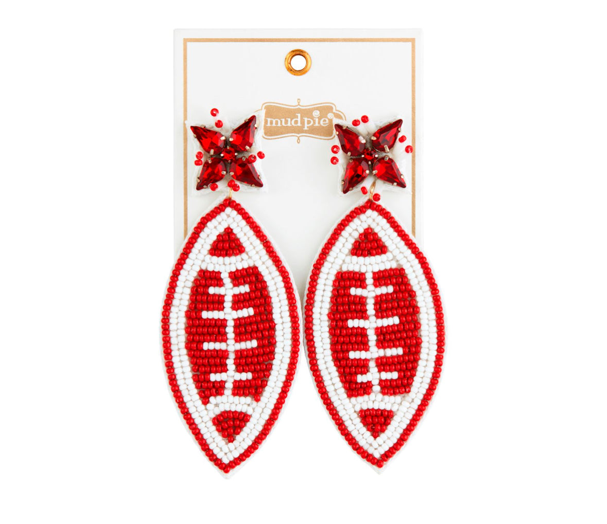 Red & White Beaded Gameday Earrings