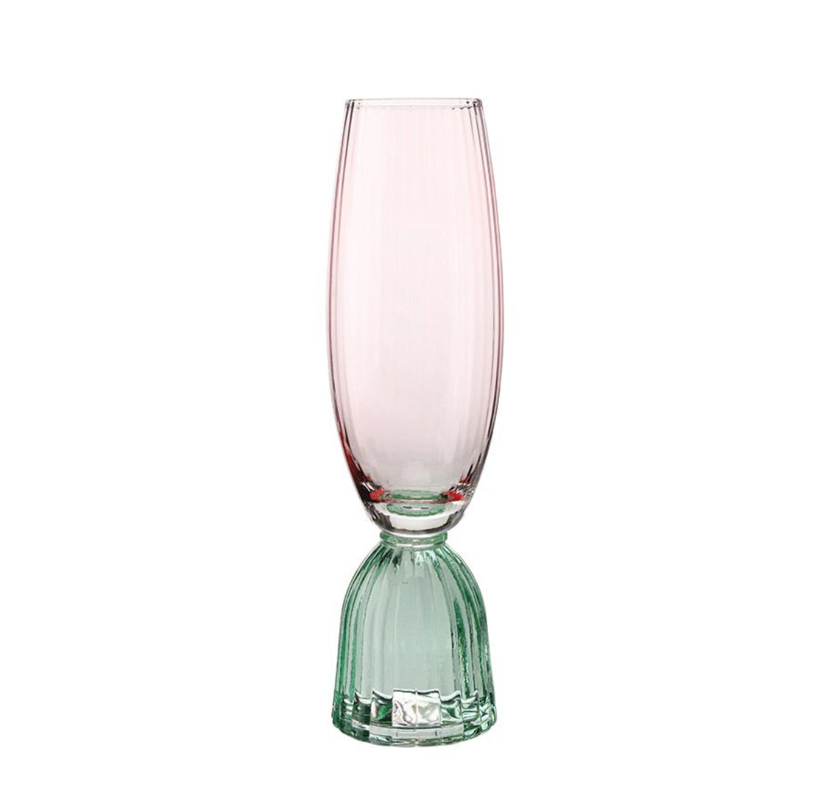 Beveled Champagne Glass- Green & Pink
