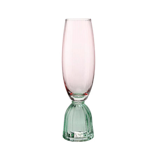 Beveled Champagne Glass- Green & Pink