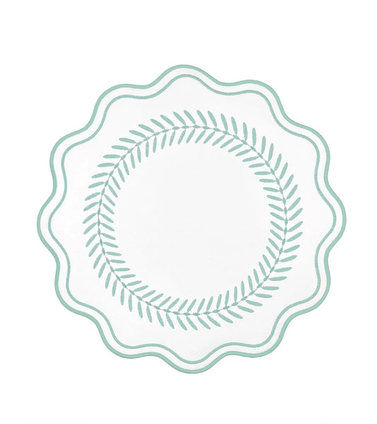 Scalloped Embroidered Feather Placemats - Seaglass (Set of 4)