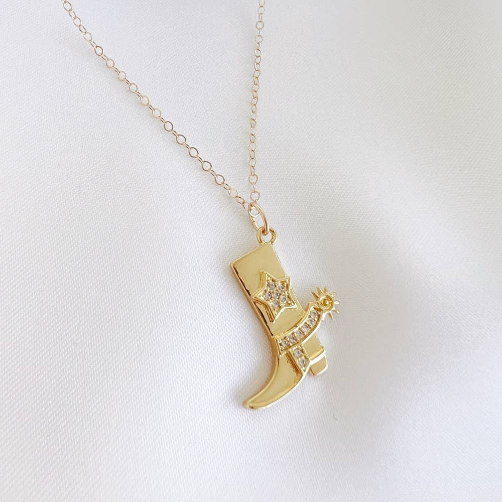 Country Girl Cowboy Boot Bachelorette Necklace Gold Filled