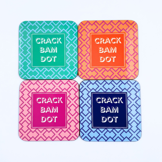Mahjong Coasters, 4 Set  | Gift or Prize | Green, Pink, Blue, Orange