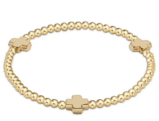 SIGNATURE CROSS GOLD PATTERN 3MM BEAD BRACELET - GOLD