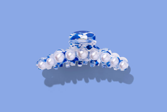 Claw Hair Clip - Blue + Pearl