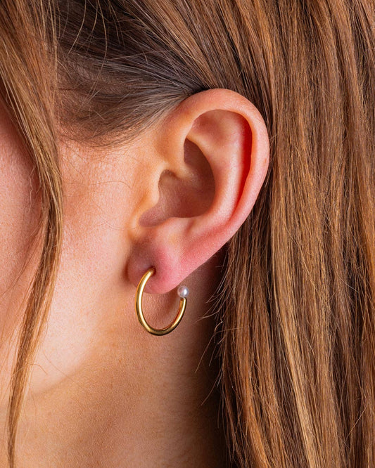 Hoop Earrings - Small - Gold-Plated w/ Pearl Tips - Alexis