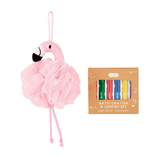 Flamingo Loofah & Crayon Set