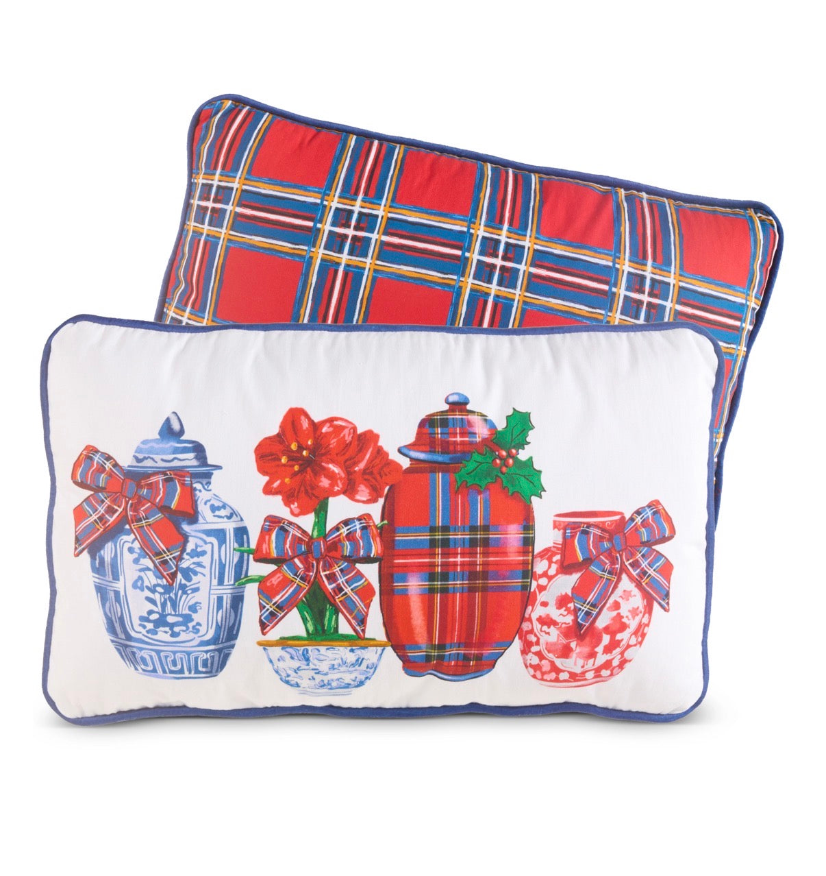 20" Dressed In Plaid Chinoiserie Lumbar Pillow