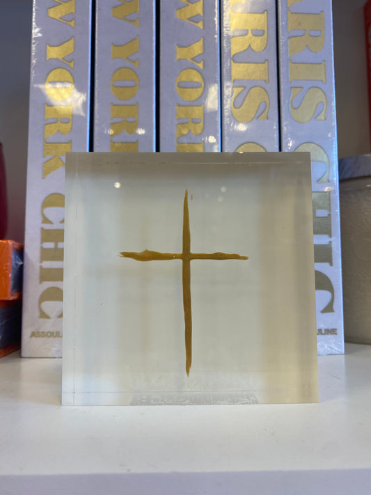 Acrylic Block Cross- White