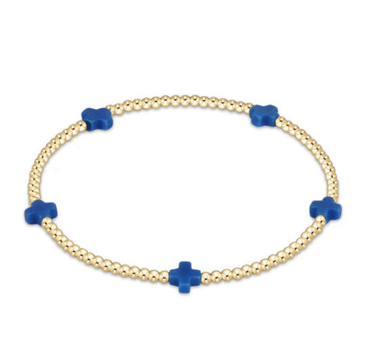 Signature Cross Gold Small 2mm Bead Bracelet- Cobalt