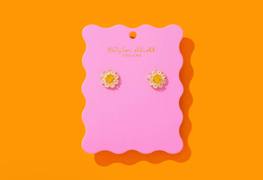Stud Earrings - Flowers w/ Yellow Gems - Caroline