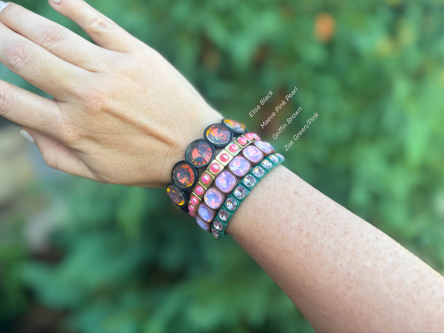 Enamel Stretch Bracelet -Gold w/ Rainbow Small Rectangle Stones - Penelope