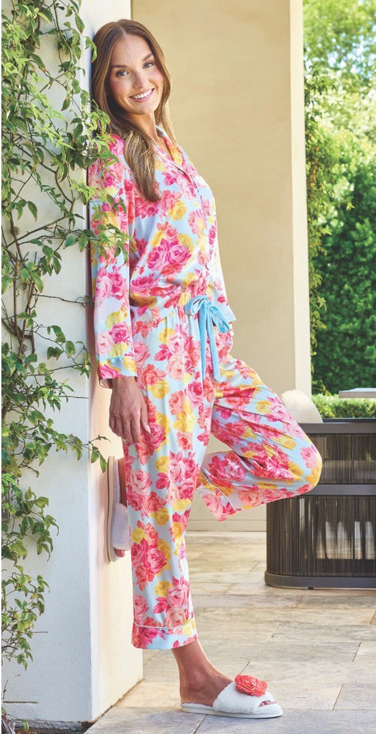 Blue & Rose Floral Capri PJ Set