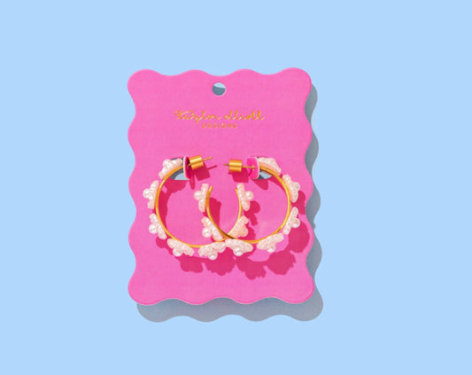 Amelia Pearl Flower Small Hoop