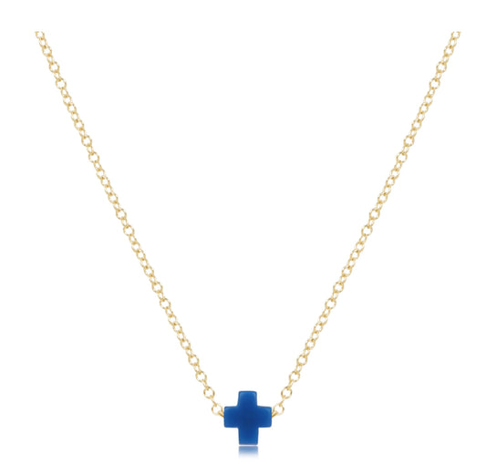 16” Necklace Gold Signature Cross- Small Cobalt